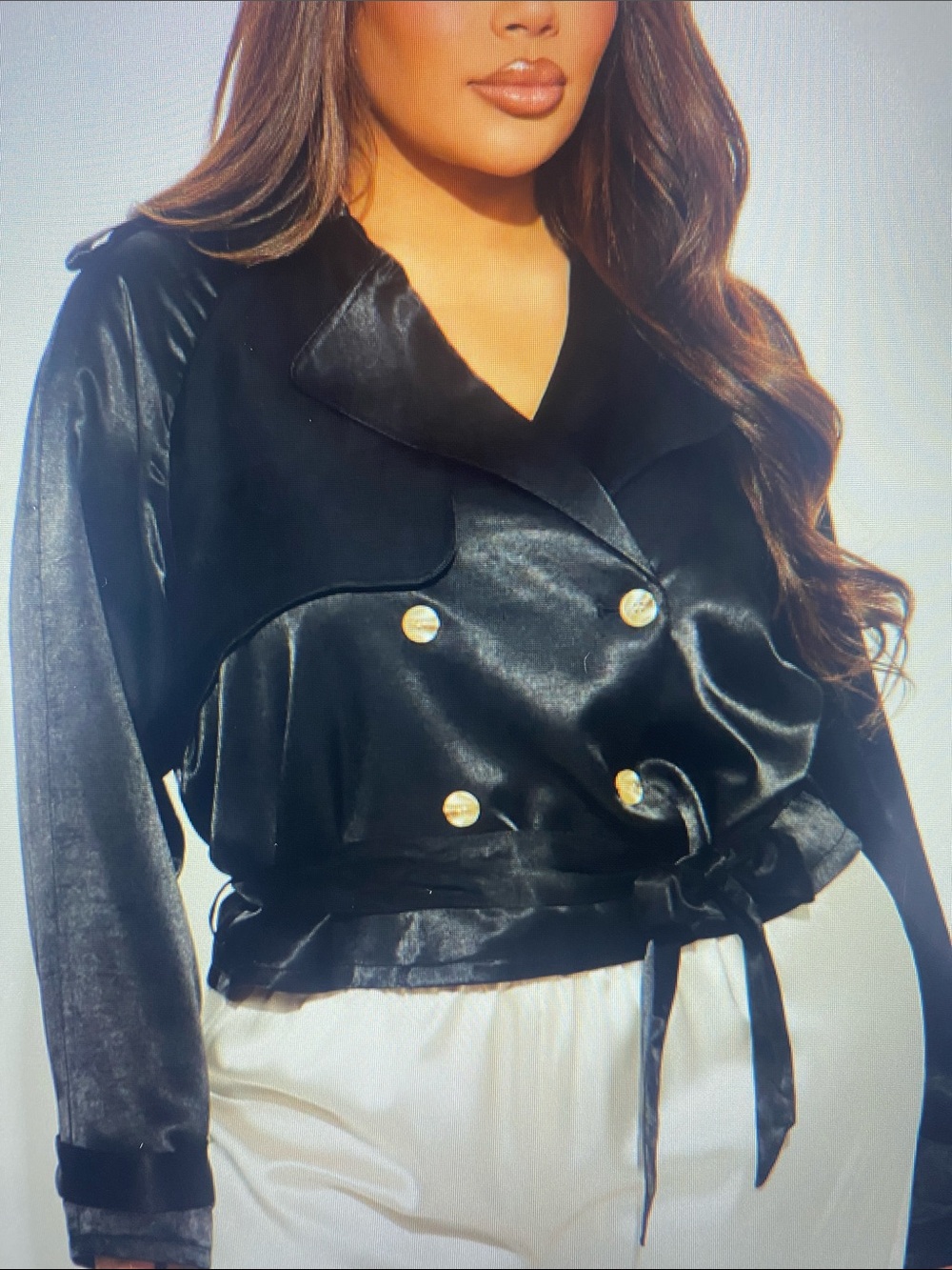 NWT Fashion Nova Jayla Satin Cropped Trench - Black
